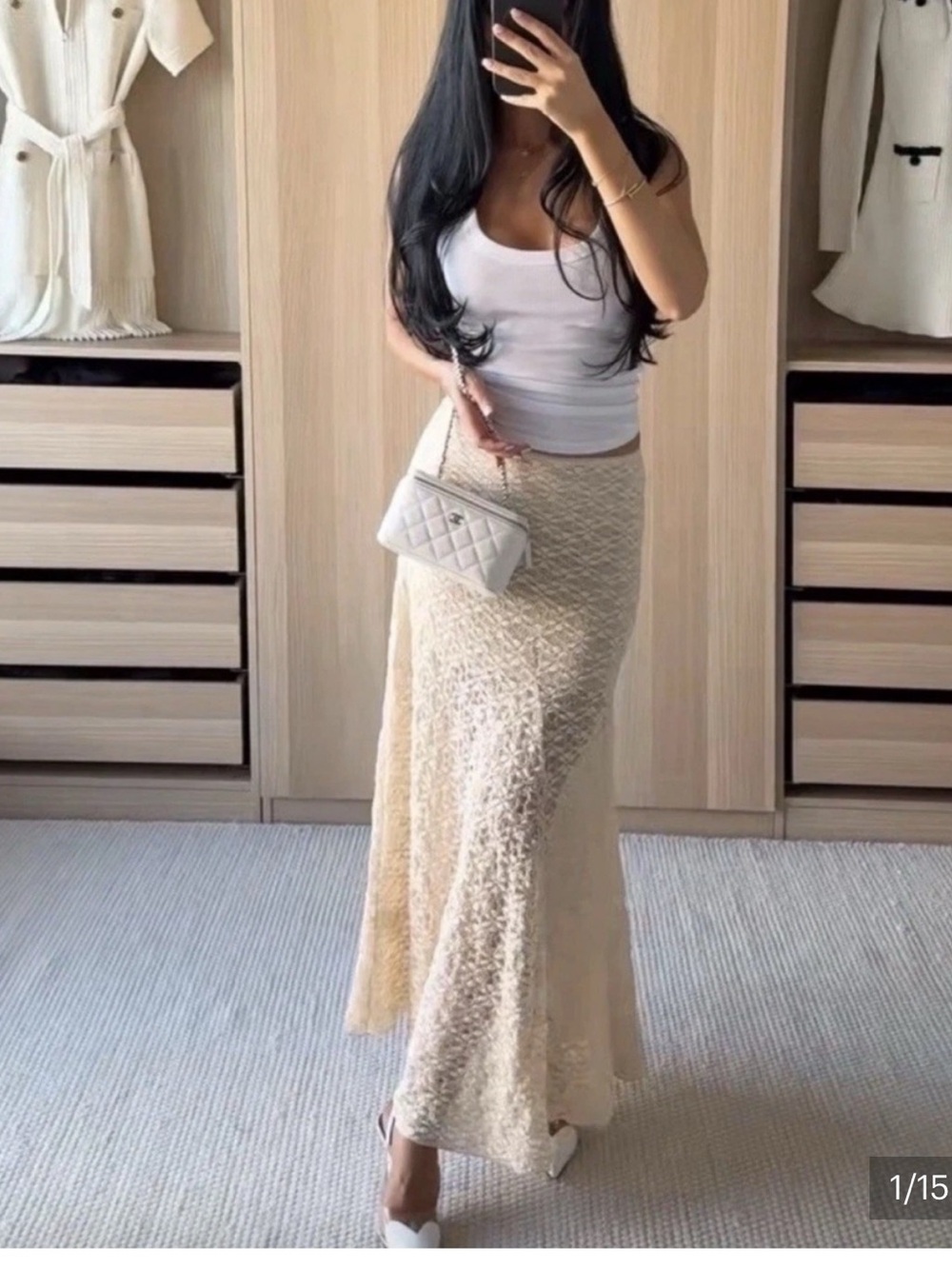 Zara NWT Cream lace  Midi Skirt with mini lining under skirt